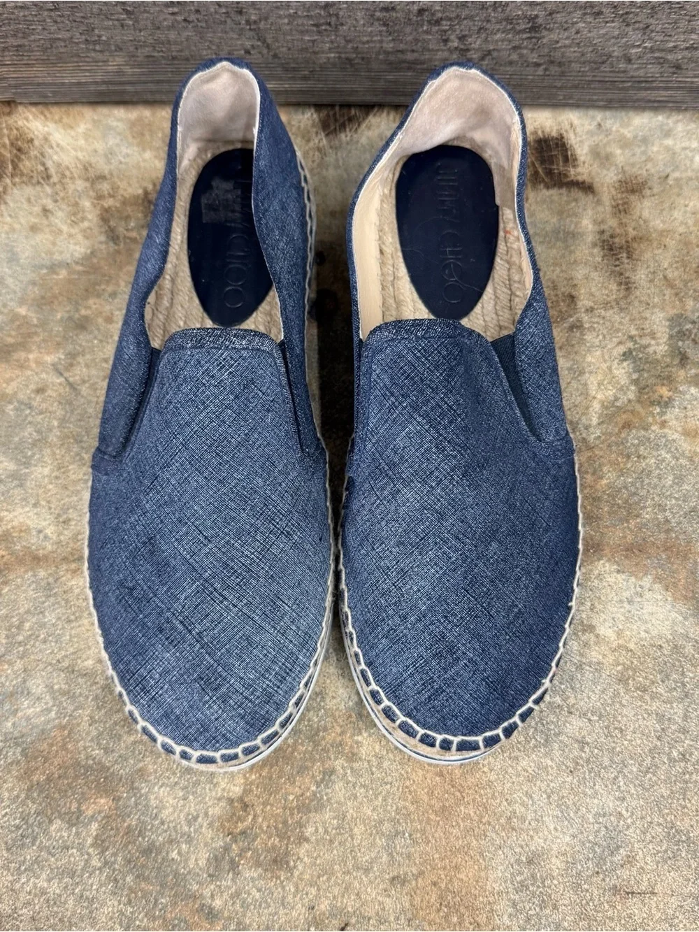 Jimmy Choo Blue Dawn Textured Slip-On Espadrilles